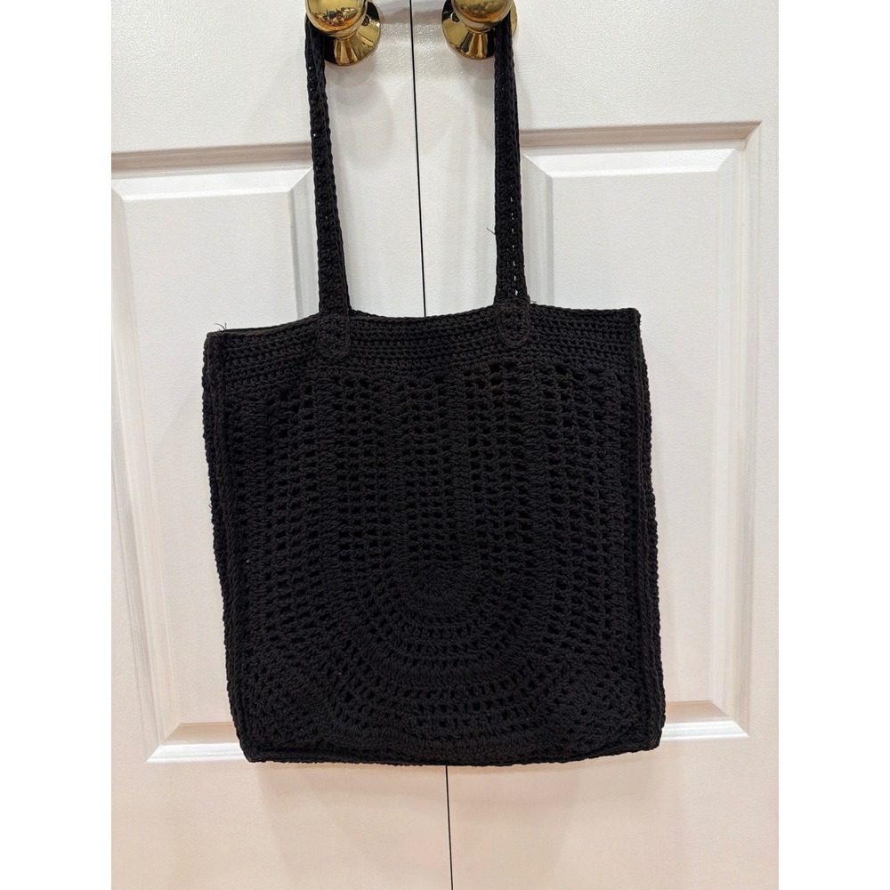 Universal Thread Black Crochet Tote Bag Boho Knit Shoulder Bag Lined